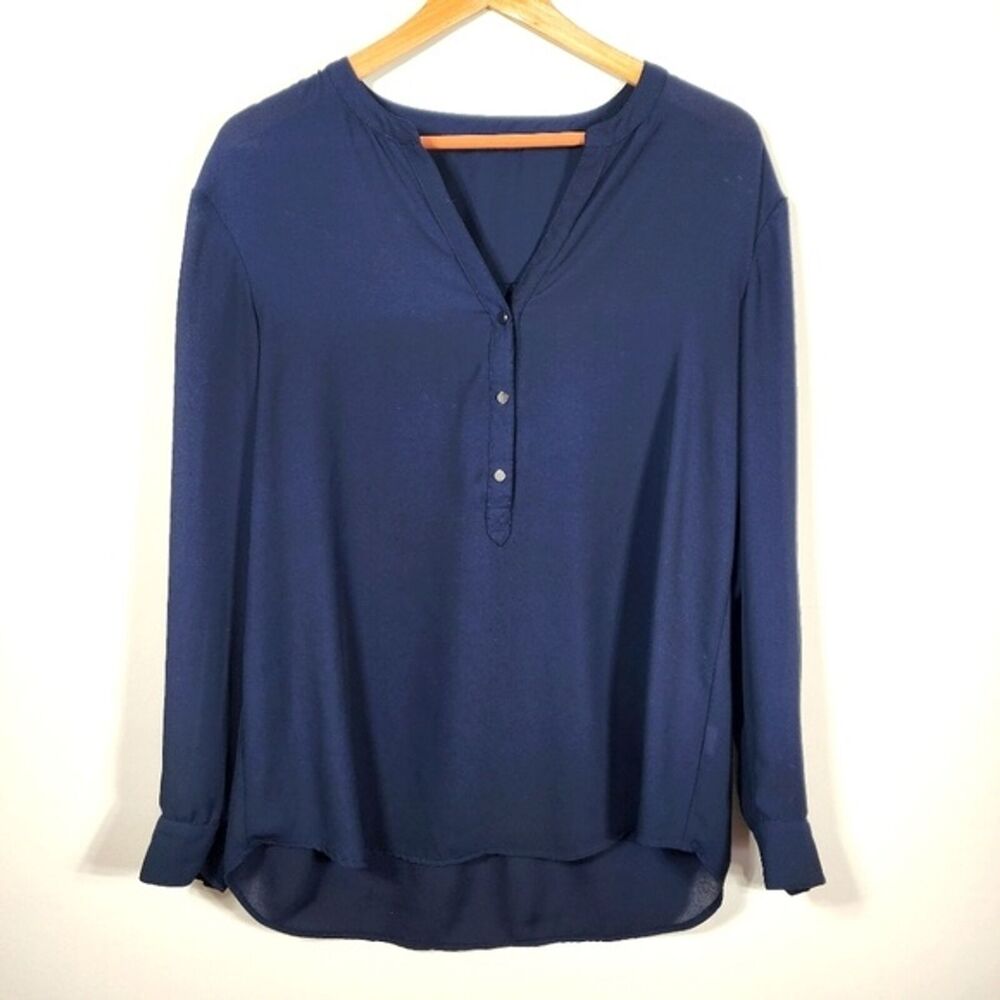 Navy Blue Adrianna Papell Vneck Long Sleeve Blouse